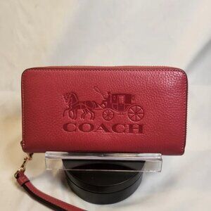 Coach C5889 Horse & Carriage Zip Around Wallet Strawberry Haze Pink